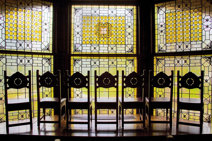 Flagler College Photograph - 7 Chairs and Stained Glass by Rich Franco