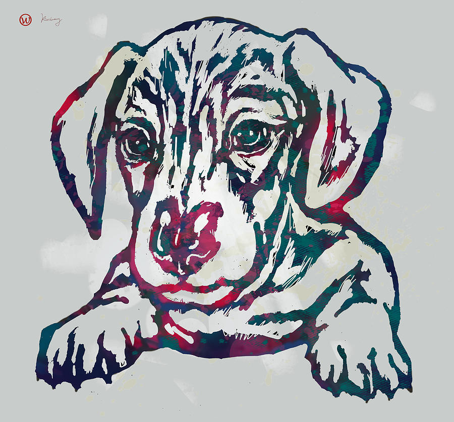 Portrait Drawing - Dog stylised pop modern etching art portrait #7 by Kim Wang