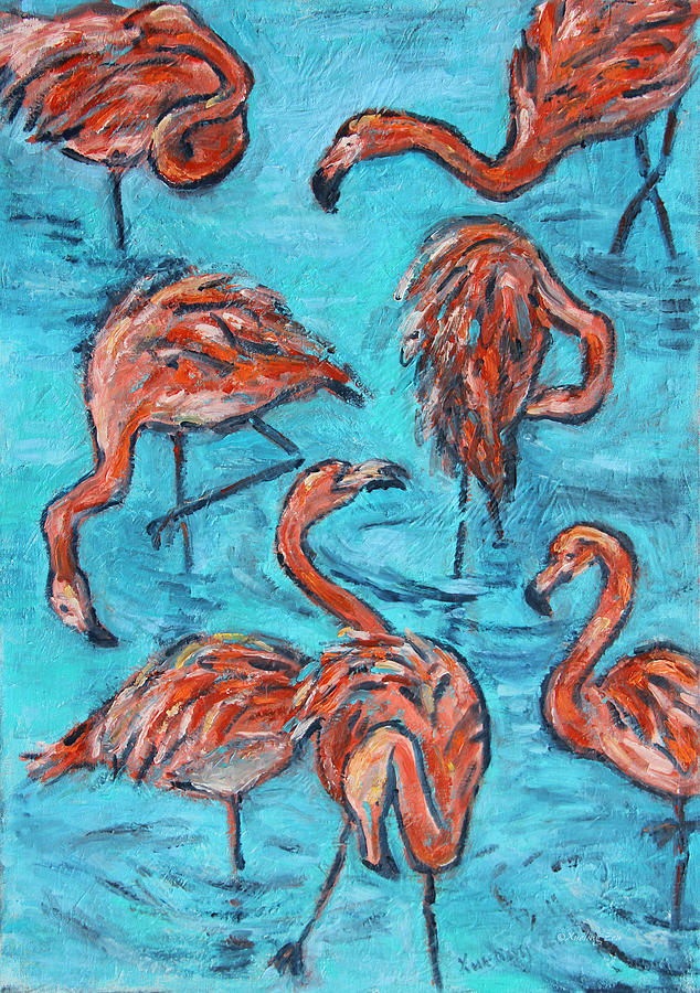 7 Flamingos Painting by Xueling Zou