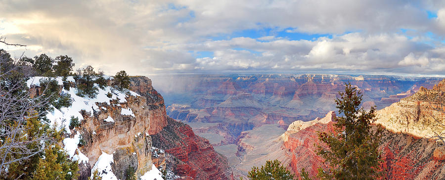 Grand Canyon panorama view in winter with snow #7 Photograph by Songquan Deng