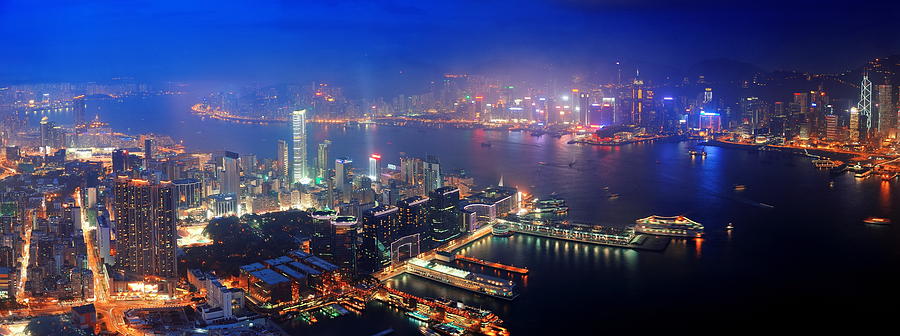 Hong Kong aerial night #7 Photograph by Songquan Deng