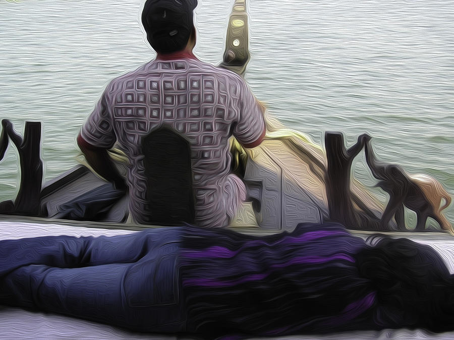 Boat Digital Art - Lady sleeping while boatman steers #7 by Ashish Agarwal