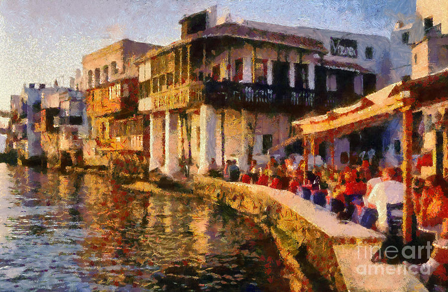 Little Venice in Mykonos island #4 Painting by George Atsametakis