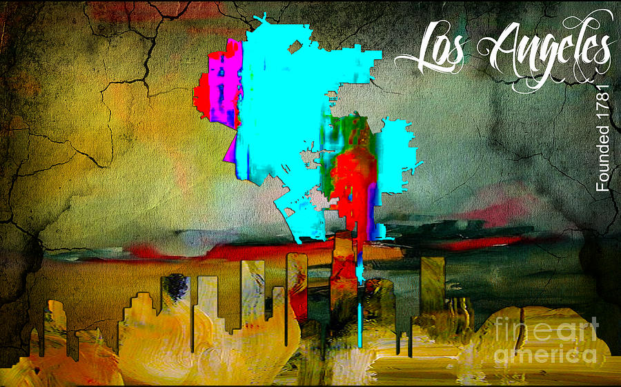 Los Angeles Skyline Mixed Media - Los Angeles Map and Skyline #5 by Marvin Blaine