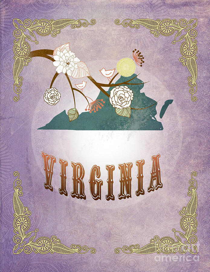 Christmas Digital Art - Modern Vintage Virginia State Map  #7 by Joy House Studio
