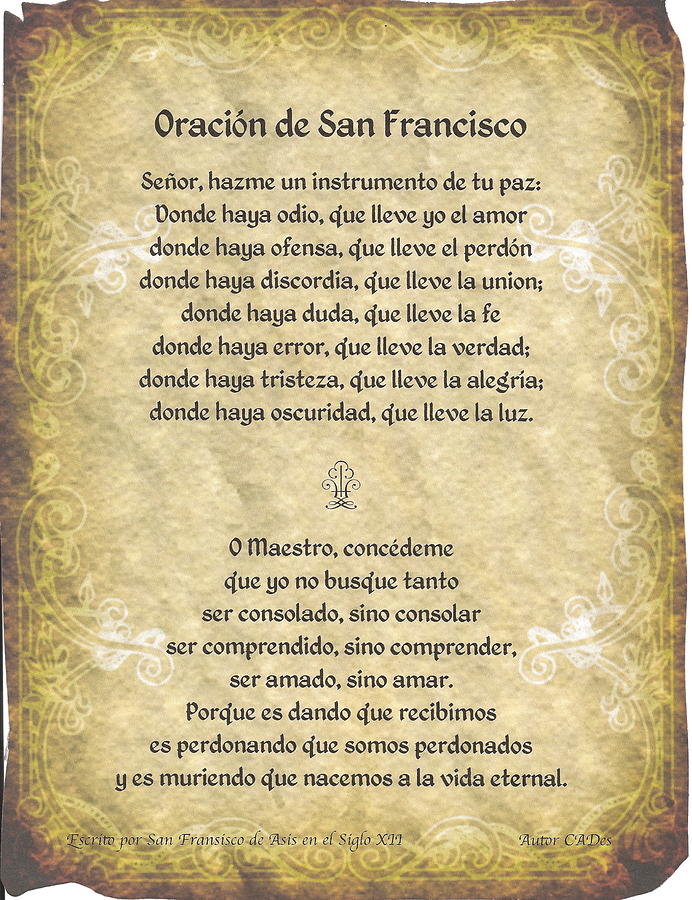 San Fransisco Mixed Media - Oracion de San Fransisco Asis-PAZ #7 by Desiderata Gallery
