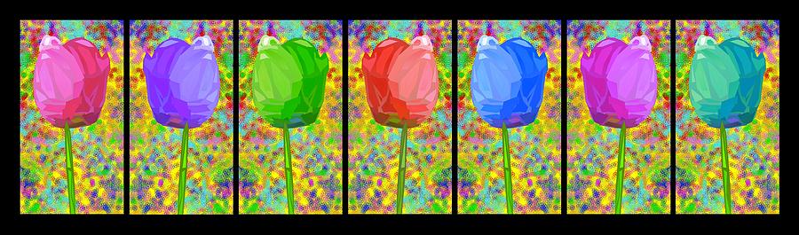 7 Panels of Abstract Tulips Painting by Bruce Nutting