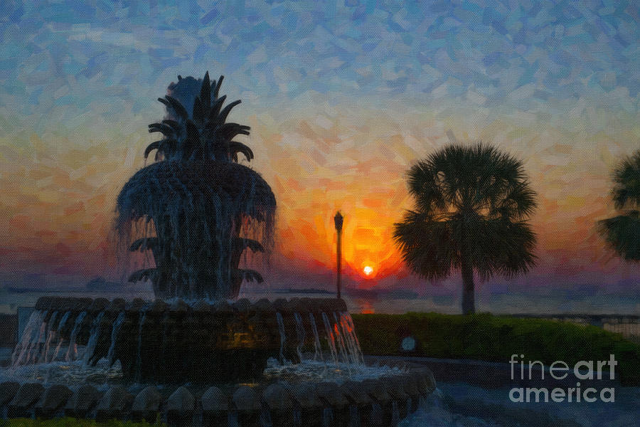 Tree Digital Art - Pineapple Fountain at Dawn by Dale Powell