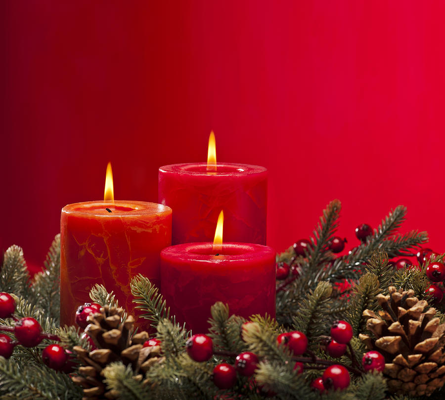Red advent wreath with candles #7 Photograph by U Schade