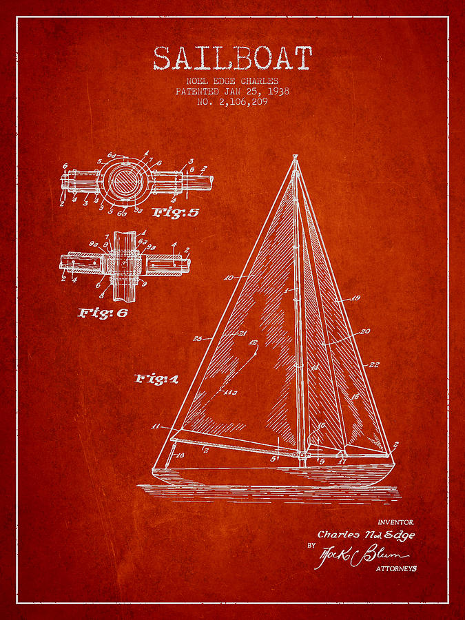 Vintage Digital Art - Sailboat Patent Drawing From 1938 #8 by Aged Pixel