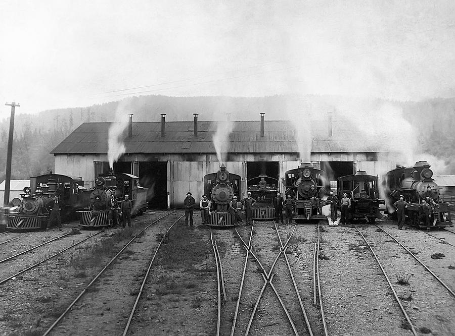 7 STEAM LOCOMOTIVE LINEUP c. 1890 Photograph by Daniel Hagerman