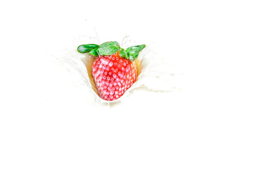 Strawberry in Milk #7 Photograph by Peter Lakomy