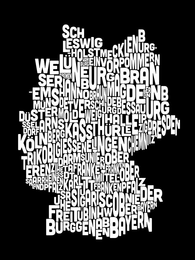 Typography Digital Art - Text Map of Germany Map #7 by Michael Tompsett