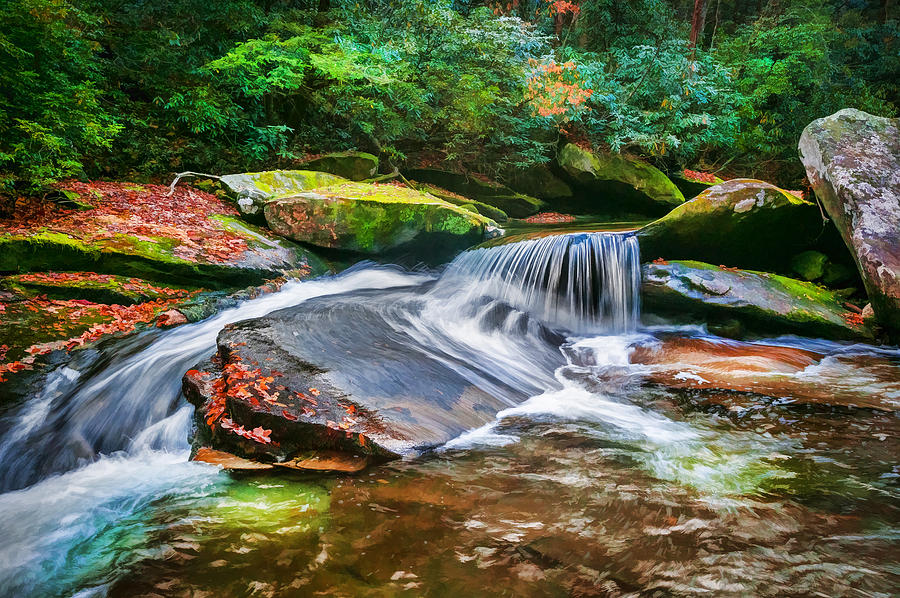 Waterfalls Great Smoky Mountains Painted #1 Photograph by Rich Franco