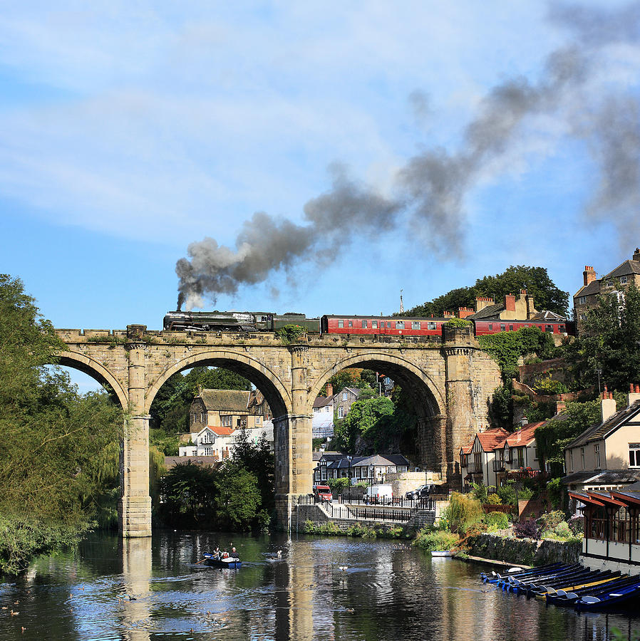 Boat Photograph - 70013 Oliver Cromwell crosses the River Nidd Knaresborough by Alan Weaver