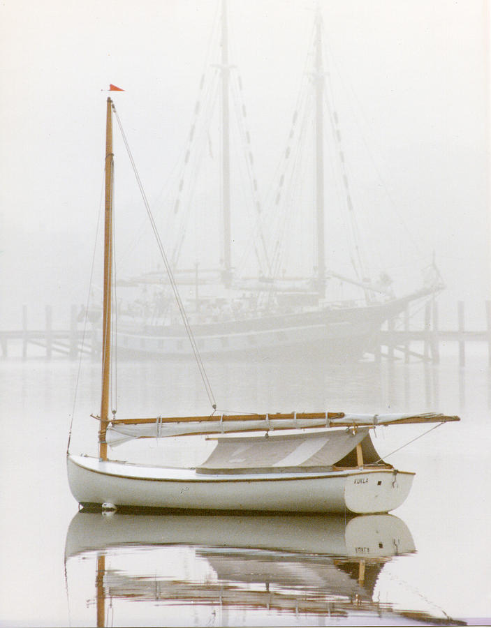 7060 Gaff Rigged Beetle Cat in Fog Photograph by Chris Maher