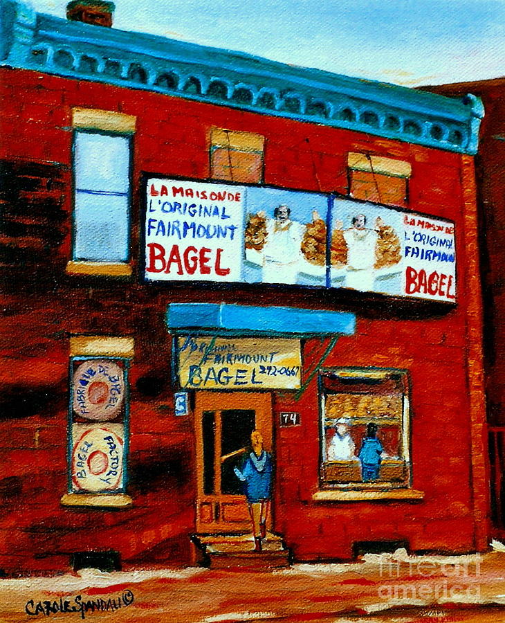74 Fairmount Street La Maison De Loriginal Bagel The Baker Chef At Work Vintage Montreal Scene Painting by Carole Spandau