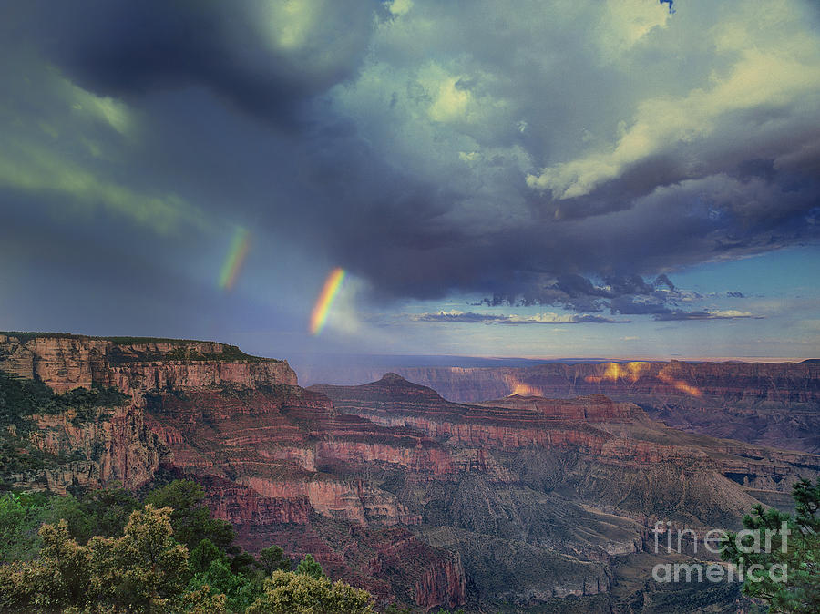 749220049 Double Rainbow Cape Royal North Rim Grand Canyon National Park Photograph by Dave Welling