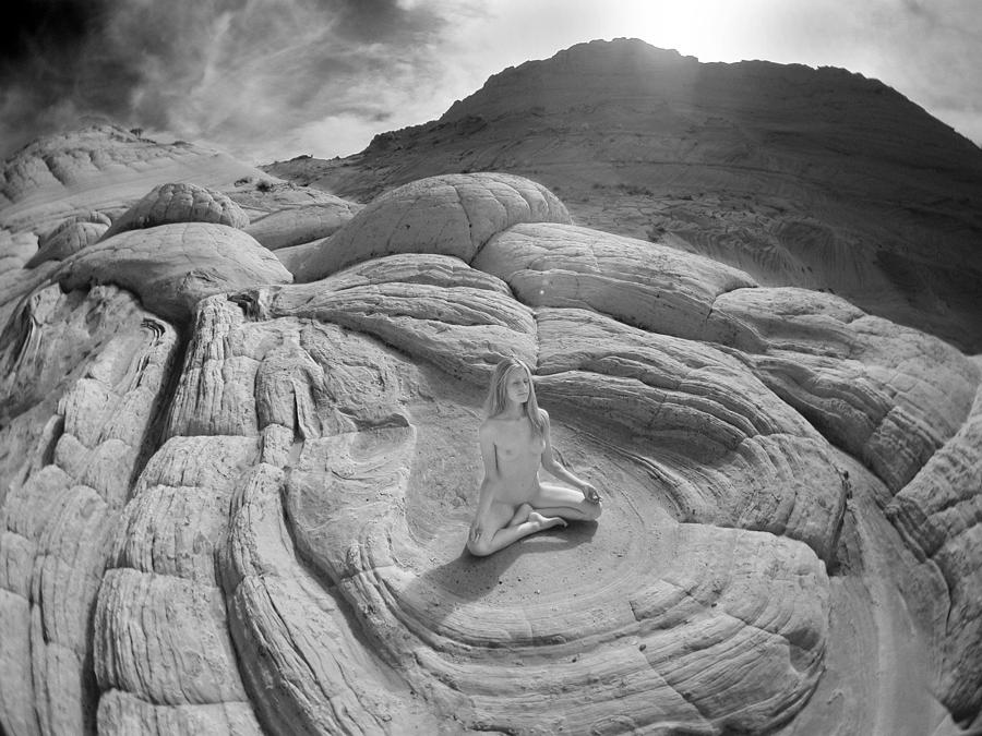 Black And White Photograph - 7817 High Desert Nude Meditation  by Chris Maher