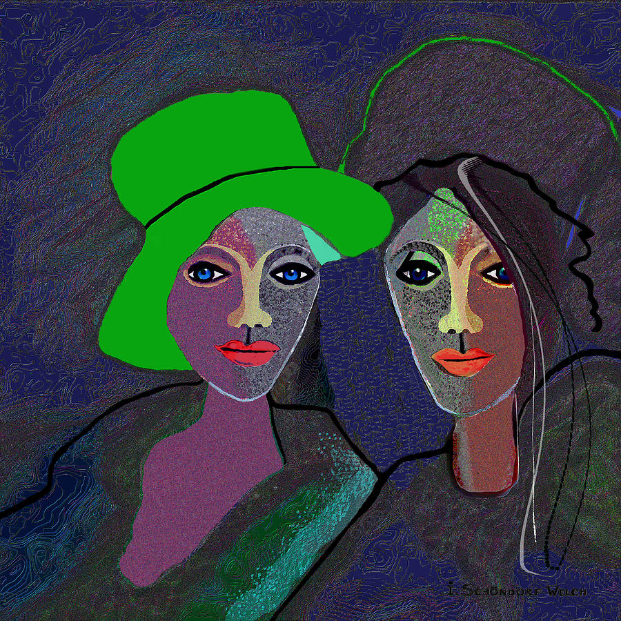 Portrait Digital Art - 795 - Wearing A Green Hat by Irmgard Schoendorf Welch