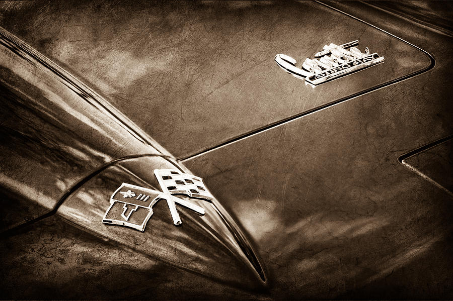 Car Photograph - 1967 Chevrolet Corvette Hood Emblem #8 by Jill Reger