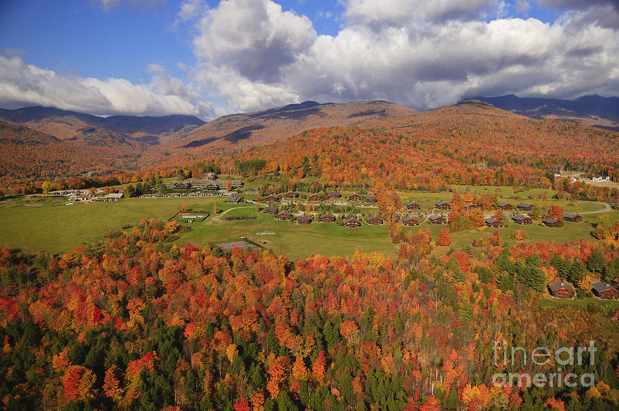 Aerial view of fall foliage in Stowe Vermont Photograph by Don