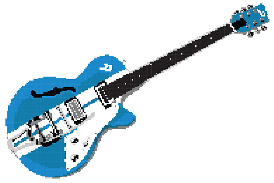 Guitar Still Life Digital Art - 8 Bit Duesenberg Guitar Blue by Lesley DeHaan