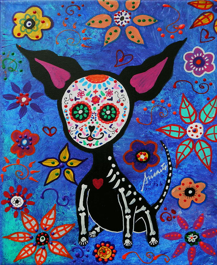 Cool Painting - Chihuahua Dia de los Muertos #4 by Pristine Cartera Turkus