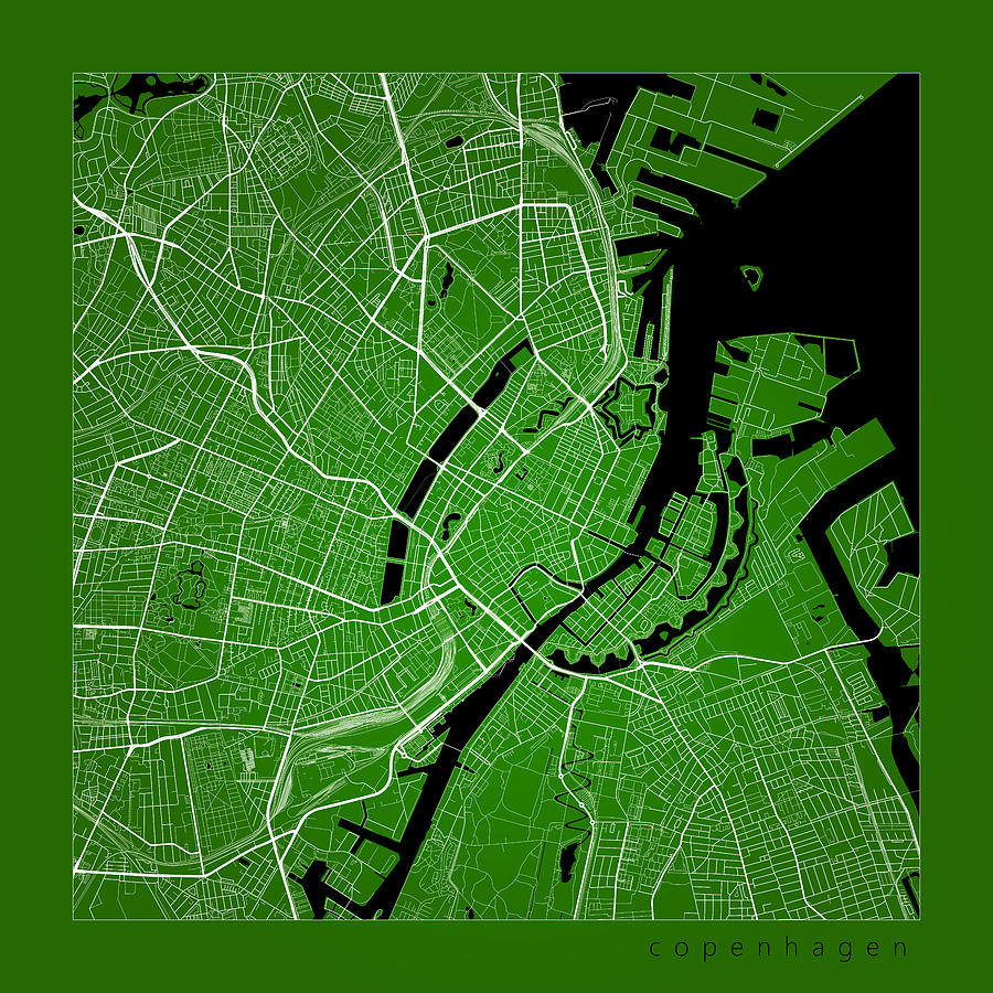 Copenhagen Street Map - Copenhagen Denmark Road Map Art on Color ...