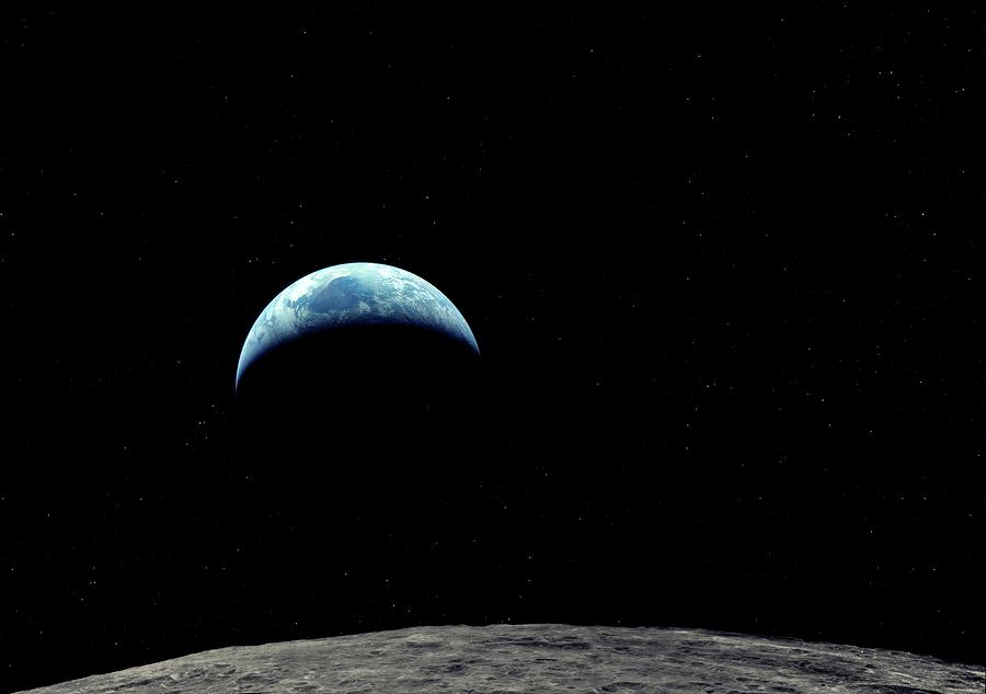 Space Photograph - Earthrise Over The Moon #8 by Detlev Van Ravenswaay