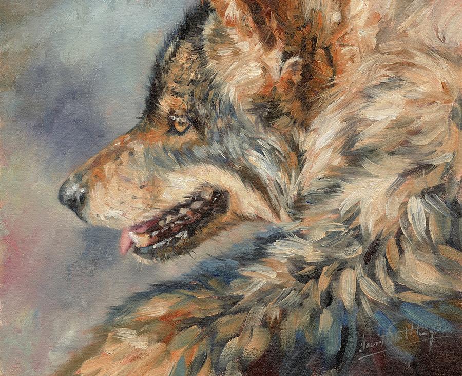 Grey Wolf #8 Painting by David Stribbling