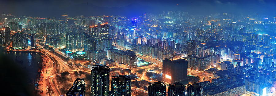 Hong Kong aerial night #8 Photograph by Songquan Deng