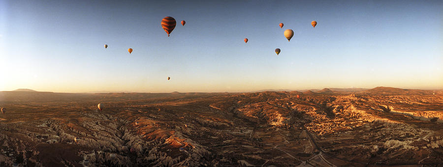 Transportation Photograph - Hot Air Balloons Over Landscape #8 by Panoramic Images