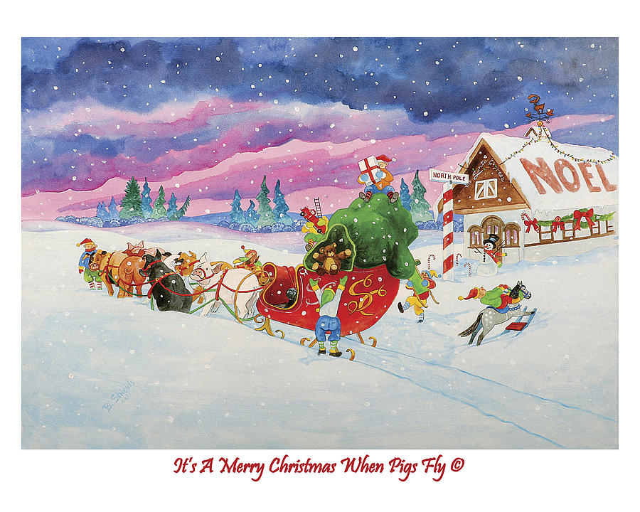 Christmas Mixed Media - Its A Merry Christmas When Pigs Fly #8 by Eight Little Pigs Publishing