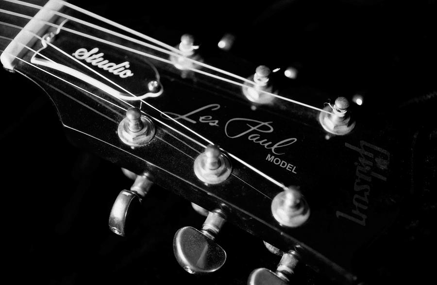 Les Paul Electric Guitar BW Artistic Image  #4 Photograph by Jani Bryson