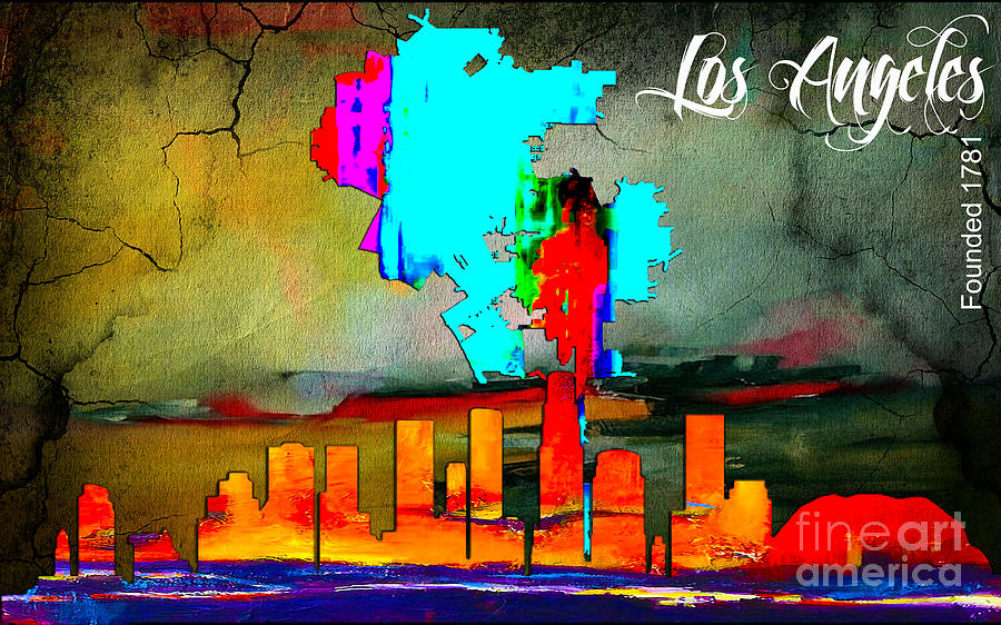Los Angeles Skyline Mixed Media - Los Angeles Map and Skyline #3 by Marvin Blaine
