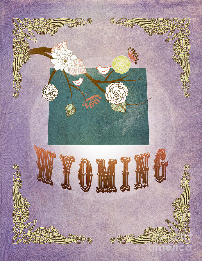 Christmas Digital Art - Modern Vintage Wyoming State Map  #8 by Joy House Studio