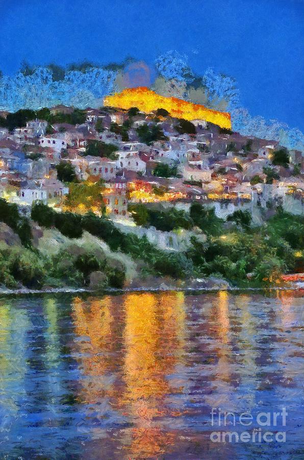 Molyvos town in Lesvos island #7 Painting by George Atsametakis