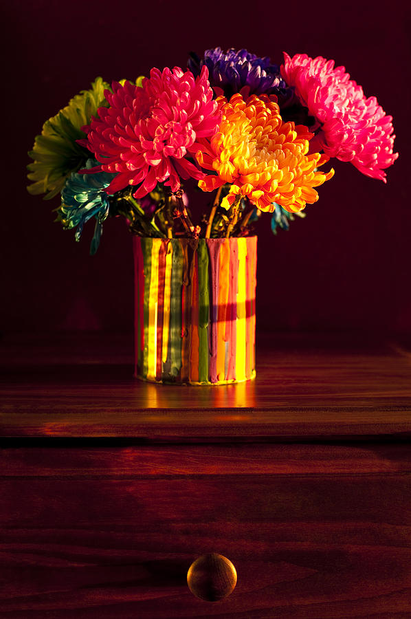 Multicolored Chrysanthemums in paint can #8 Photograph by Jim Corwin