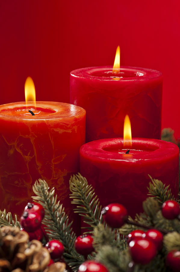 Red advent wreath with candles #8 Photograph by U Schade