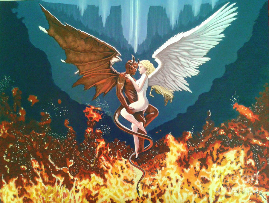 Woman Painting - Angel and devil by Bozena Simeth