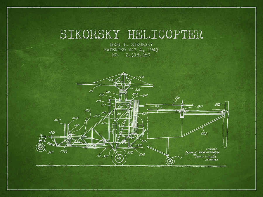 Vintage Digital Art - Sikorsky Helicopter patent Drawing from 1943 #6 by Aged Pixel