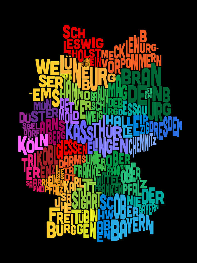 Text Map of Germany Map #8 Digital Art by Michael Tompsett