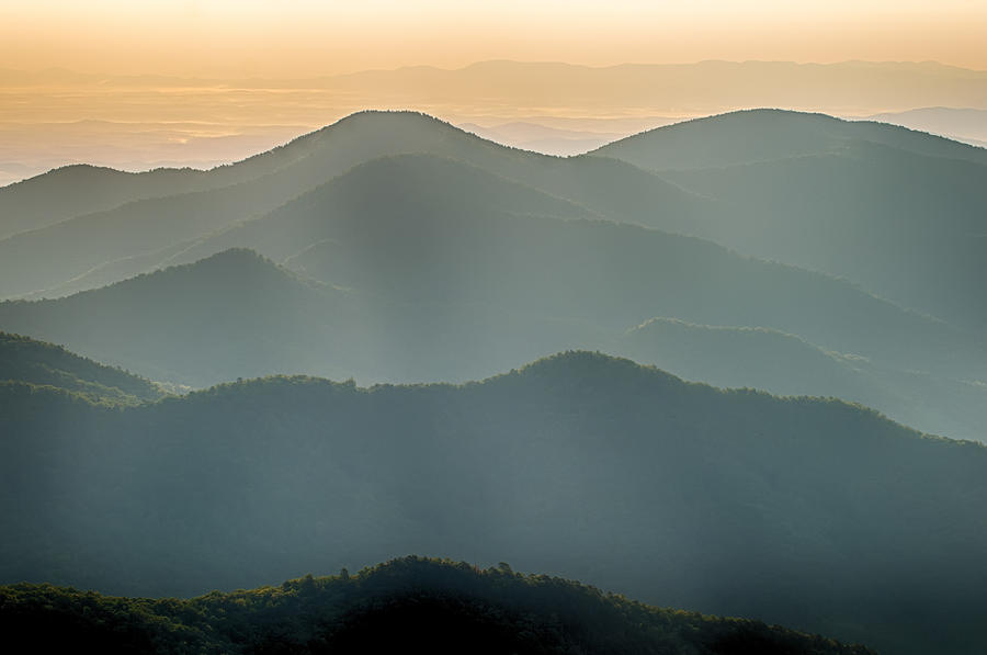 Sunset Photograph - The simple layers of the Smokies at sunset - Smoky Mountain Nat. #8 by Alex Grichenko