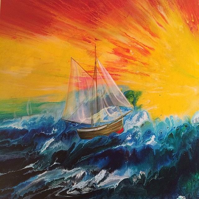 Christmas Photograph - 80x40 Sailboat Painting Left Side by Ocean Clark