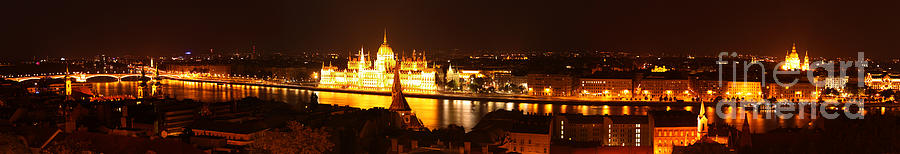 Bridge Photograph - Budapest Hungary Night Panorama #2 by Gregory Dyer