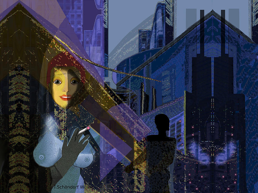 831 - Big City darkness Digital Art by Irmgard Schoendorf Welch