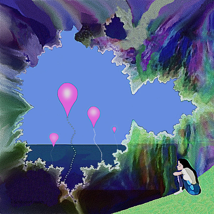 891 -  Balloons Dreaming  on  shore Digital Art by Irmgard Schoendorf Welch