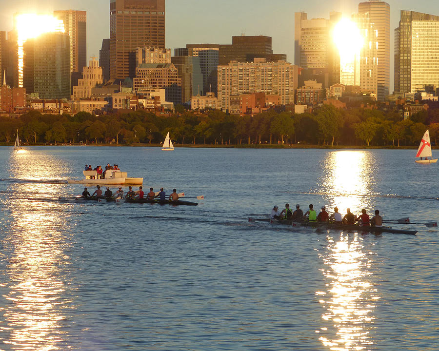 8x10 Charles River rowers sunset. Photograph by Toby McGuire