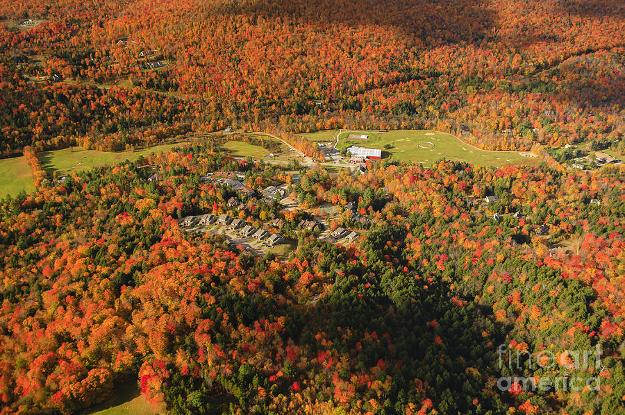 Aerial view of fall foliage in Stowe Vermont #9 Photograph by Don Landwehrle